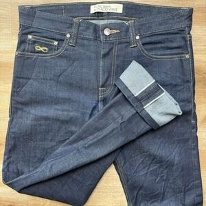 Selvedge Jeans Men 32x31 Blue Japanese Straight Leg‎ Thick Stich Logo PLAC
